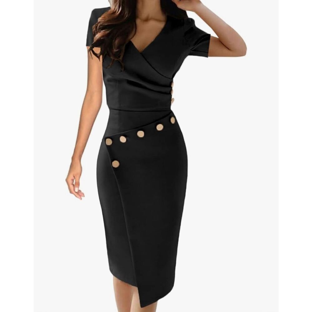 NEW V Neck Sleeveless Split Formal Dress Cocktail MIDI Dress L